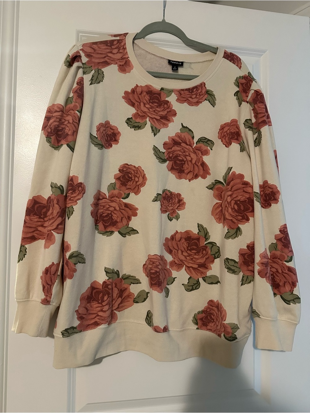 torrid Cream Pullover Sweater with Rose Print